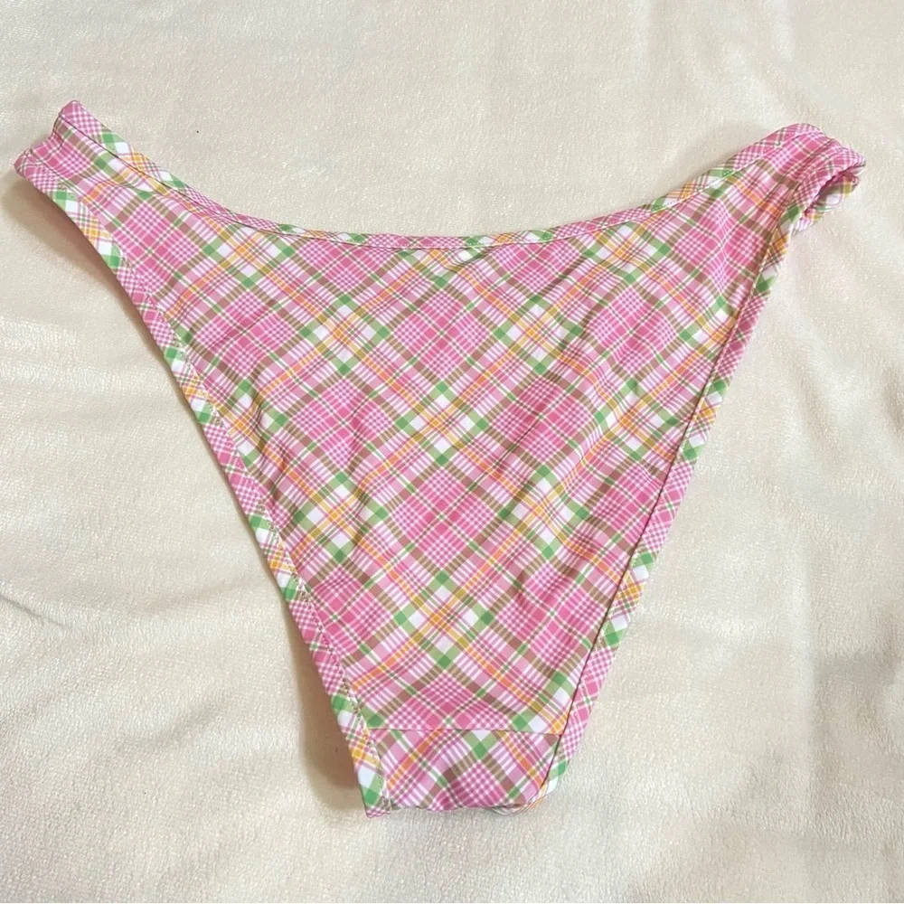 New! Frankie's Bikinis x Pink golden hour strawberry Plaid Bottom 1512
